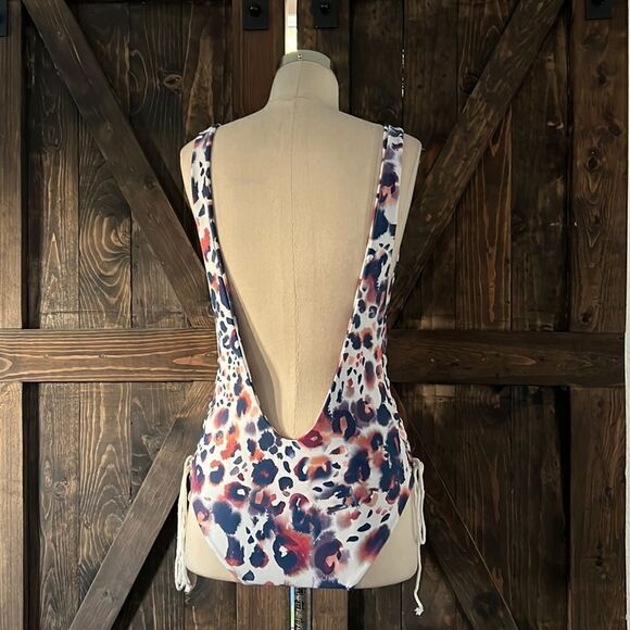 Aila Blue swimsuit with lace up tie side waist and front Sz- Medium - Picture 4 of 7